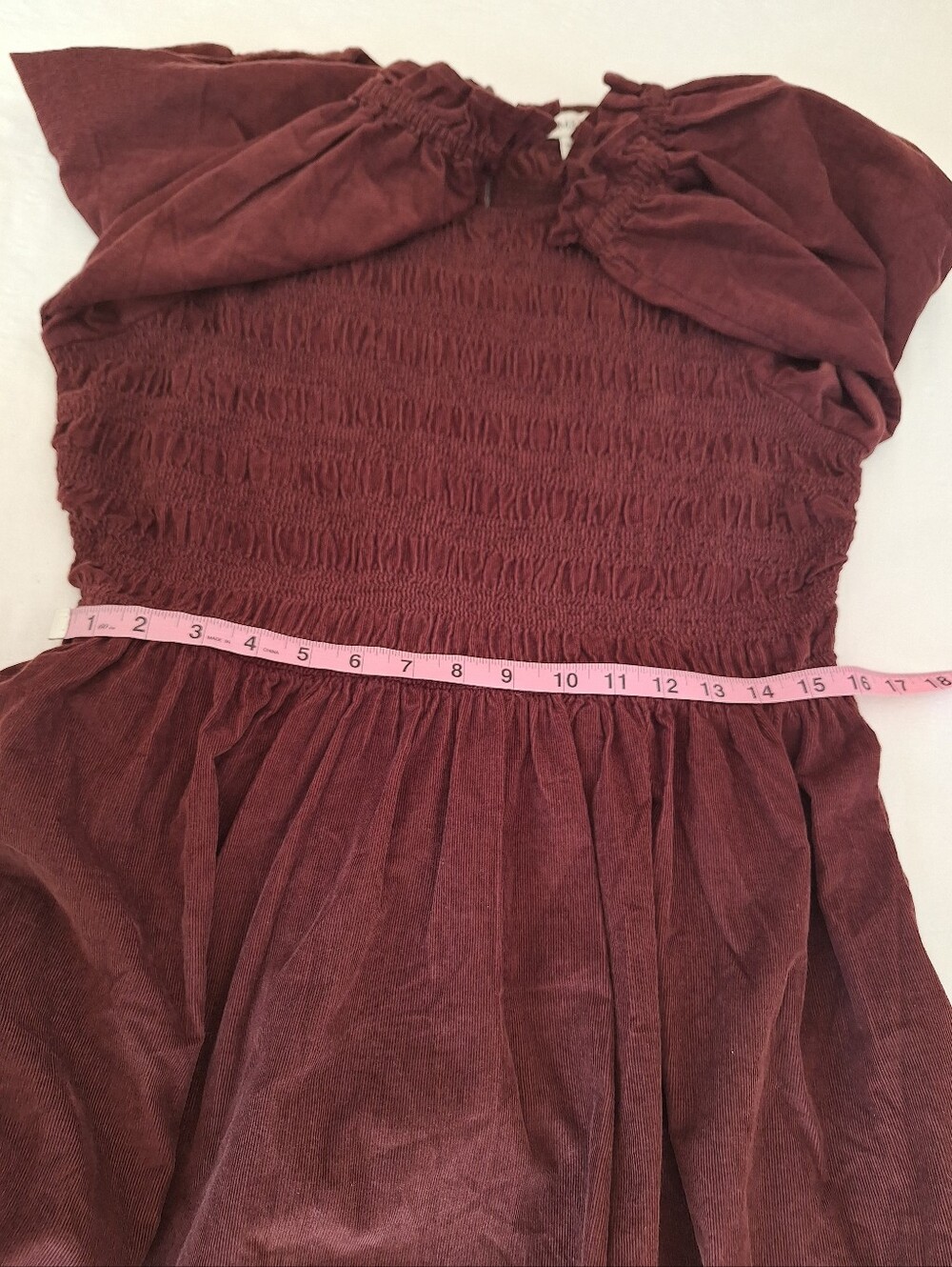 NWOT M&S Smocked Bodice Long Sleeve Midi Dress in Burgundy - Picture 7 of 10